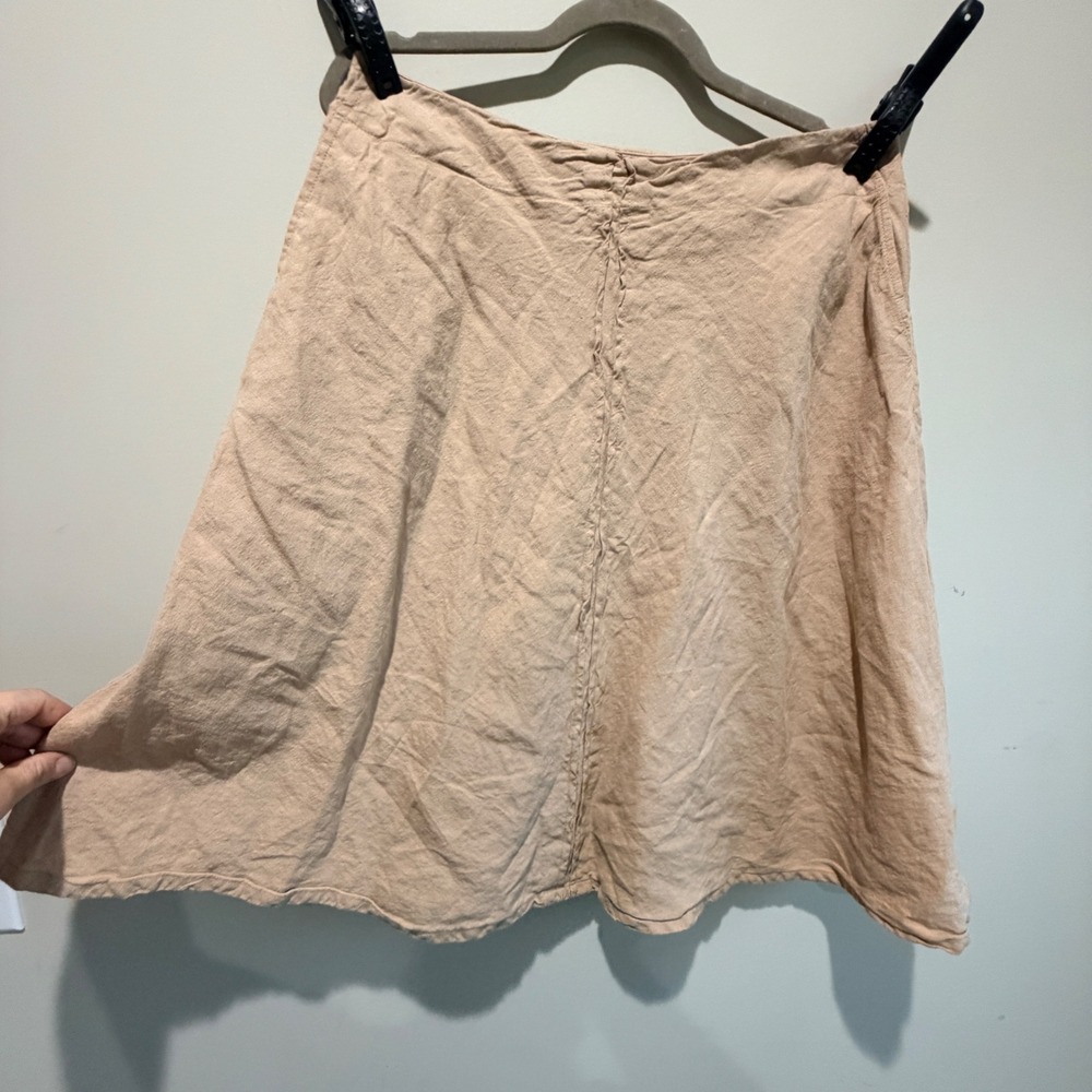 VTG Talbots Linen Blend Skirt Womens 14 Tan Stretch Minimalist Old Money